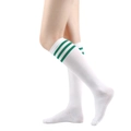 White knee-high socks with three green stripes, classic Japanese JK college style leg wear - One Size / White with Dark Green Stripes