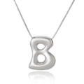 Detailed close-up of a silver letter B pendant on a delicate box chain necklace - Letter B