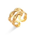 Adjustable golden woven stainless steel ring with elegant braided knot design for women - Adjustable Open / Double-layer Twisted Braid Open Ring