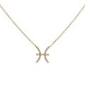 Gold Pisces zodiac necklace with sparkling cubic zirconia stones on thin chain - Gold Pisces