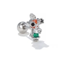 Macro detail of monster stud earring with green zircon and ball-back screw closure - Abstract Cartoon Style B / Silver