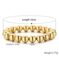 Golden 10mm stainless steel beaded stretch bracelet with a polished high-shine finish - 10mm Gold Stainless Steel Bead Bracelet (KB161881-Z)