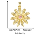 Detailed view of daisy flower pendant in gold copper with pink stone and dimensions - Style 1 (Gold Sunflower Pink Gem)