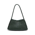 Dark green woven leather shoulder bag with classic cross-weave style and top handle - Olive Green