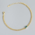 Bracciale a catena tank in argento S925 placcato oro con pietra preziosa smeraldo - Oro
