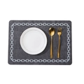 Gray rectangular leather placemat with white chain border and gold cutlery - Rectangle / Dark Gray