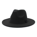 Classic black wool felt fedora hat with wide brim and matching grosgrain ribbon for winter - M (56-58cm) / Black