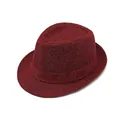Classic burgundy fedora hat with woven texture and matching band for summer sun protection - M (56-58cm) / Burgundy