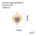 18K gold plated copper heart pendant with gradient purple crystal and white stones - Gold Hollow Heart Pendant A-3