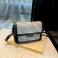 Borsa a tracolla vintage in denim grigio con finiture in pelle nera per donna elegante - Grigio