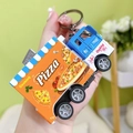 Mini pizza food truck keychain in blue and orange colors with cooking and pizza print - Pizza Truck