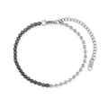 Pulsera cubana con circones negros y cuentas de acero plateado en diseño asimétrico - Pulsera de Empalme de Bolas de Acero y Circonita Plata Negro