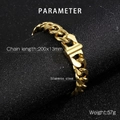 Vista detallada de una pulsera de cadena cubana de acero inoxidable dorado de 13mm con peso - Pulsera 20CM / Dorado