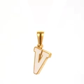 Classic gold letter V pendant with white inlay for minimalist fashion necklaces - Letter V
