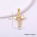 Close-up of gold cross pendant with pearls and rhinestones showing size and weight info - Cross Style B