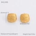 Minimalist 18K gold plated stainless steel stud earrings with fine ribbed texture for women - Irregular Striped (EH11305)