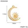 Gold stainless steel moon and sun pendant with white zircons, 1.7cm charm for jewelry DIY - Star & Moon with White Zircon