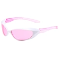 Y2K futuristic polygon cycling sunglasses with white frames and pink translucent lenses - White Frame Pink Lens