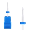White ceramic bullet nail drill bit with blue ring and matching blue base stand - HF-32 Cone Ceramic Drill Bit (M Medium)