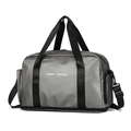 Silver-gray dry wet separation travel bag with black handles and Happy Travel print - Expandable Version / Dawn Grey