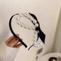 Eleganter weißer Perlen-Haarreif mit schwarzer Satinschleife für Damen im Vintage-Stil - Schwarzes Satinbogen Perlenring Stirnband (14# Schwarzes Stirnband)