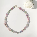 Colorful bohemian crystal stone chip necklace with golden clasp on white background - Dense Crushed Stone Style (X-S230002B)
