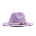 Chapeau Fedora en feutre violet orné d'une corde blanche et d'une chaîne dorée chic - M (56-58cm) / Mauve Clair