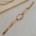 Orologio elegante a bracciale quadrato in oro rosa con quadrante in madreperla e strass - Oro Rosa Bianco