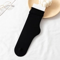 Classic black velvet crew socks with vertical ribbed texture in slouchy style - One Size / Black
