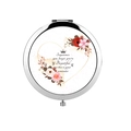 Silver compact mirror with floral design and inspirational quote engraving - Beautiful Moment Reminder