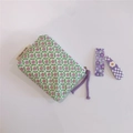 Detail of floral cotton coin purse with purple flower pattern and simple wish label - Light Purple Floral