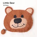 Cute brown bear wool felt pouch with zipper and pompom detail, size 12x14cm - 12*14cm / Bear