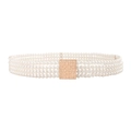 Elegante witte parelriem met vier rijen en een roségouden vierkante strass gesp - Vierkante Strass (19299)