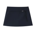 Navy blue mini A-line skirt with matching slim belt and silver metallic buckle - XS / Black