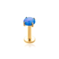 Gold stainless steel flat back labret stud featuring a blue opal gemstone inlay - Blue Opal (Gold Metal)