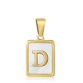 Golden rectangular necklace pendant with white mother-of-pearl and letter D detail - Letter D