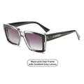 Translucent black square sunglasses with gradient grey lenses and metal arrow detail - Black Transparent Frame Gradient Gray Lens