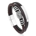 Detail view of vintage Viking leather bracelet with Nordic rune barrel bead and magnetic clasp - Brown 03