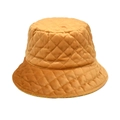 Close-up of quilted diamond pattern on ginger brown velvet bucket hat for winter - M(56-58cm) / Yellow