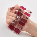 3D laser gold nail polish wraps in deep wine red and nude with glitter stone accents - Deep Red Silver Sequin Pattern Style (DQ3-016)