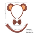Bruine apenkostuum set met pluche oren hoofdband, vlinderdas en staart voor Halloween - Roodbruine Aap 3-delige Set