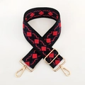 Detail of 5cm ethnic jacquard bag strap with gold metal hooks and geometric patterns - Black Navy Red