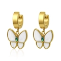 Orecchini a cerchio farfalla dorata con ali bianche e pietre preziose verdi - Stile Farfalla Bianca Zirconia Oro (MS-738 Gold)