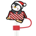 Weihnachtspinguin-Silikon-Strohhalmabdeckung mit rotem Hut und Geschenkbox für 10mm Halme - Weihnachtspinguin