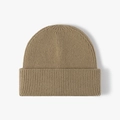 Classic ribbed knit beanie for women in khaki with thick double cuff and warm texture - One Size / Camel