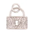 Silver micro-paved padlock charm with clear cubic zirconia stones and dual rings - Pave Set Padlock / Watermelon red