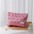 Tragbare rosa Herz-Jacquard Kosmetiktasche aus Canvas mit Etikett und Reißverschluss - Groß / Rosarot