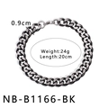 Detail showing two-tone black and silver Cuban link bracelet with lobster clasp 20cm - Black/Silver Cuban Chain (NB-B1166-BK)
