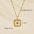 Detail view of a gold square pendant with white shell inlay, showing 1.4cm size and 4.3g weight - White Shell Square
