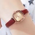Elegant square women's watch with rose gold case and burgundy leather strap - Rose Gold Dial Red Leather